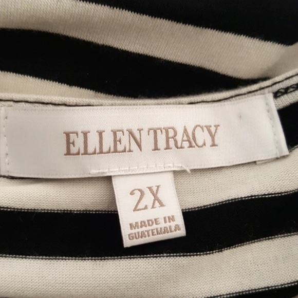 ELLEN TRACY Black Striped Front Tie Tee Plus 2X Shirt Top Scoopneck - Picture 8 of 10